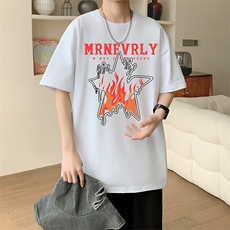 新款夏季男装纯棉短袖T恤落肩款印花时尚休闲宽松上衣，男装T恤，星座1013