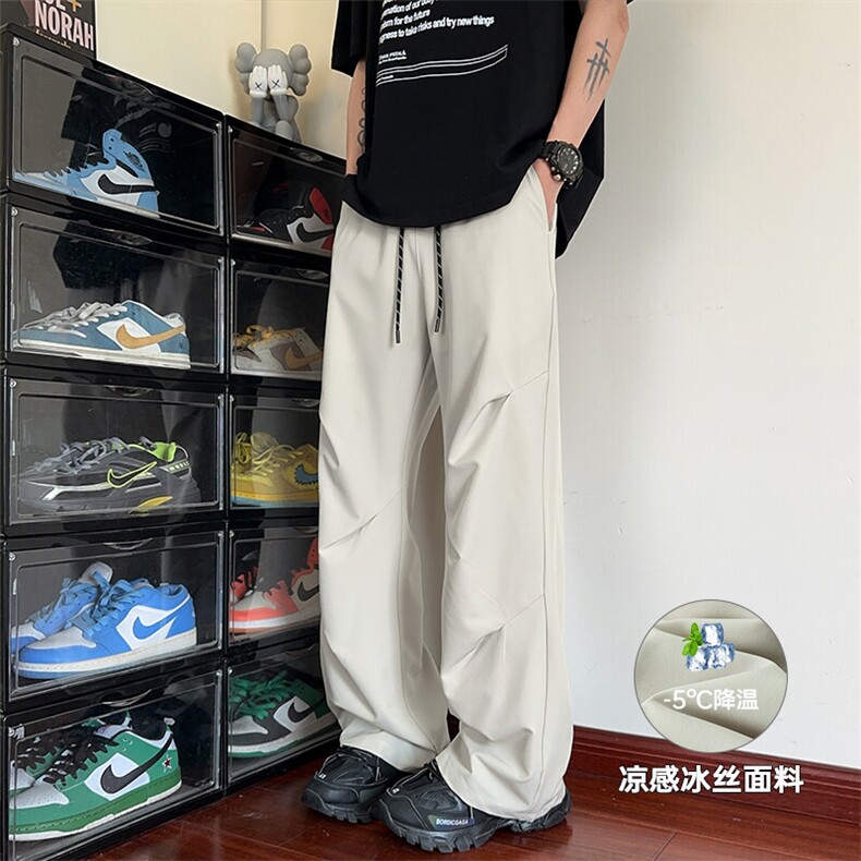 特批P25无差价夏季冰丝凉感薄款设计男大码休闲垂感闪冰裤K5746B,男装休闲裤,电商A001