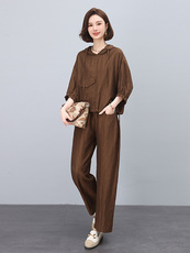 时髦洋气太休闲套装女夏季宽松遮肚显瘦减龄九分哈伦裤两件套，女装套装/套裙，雪樱依海