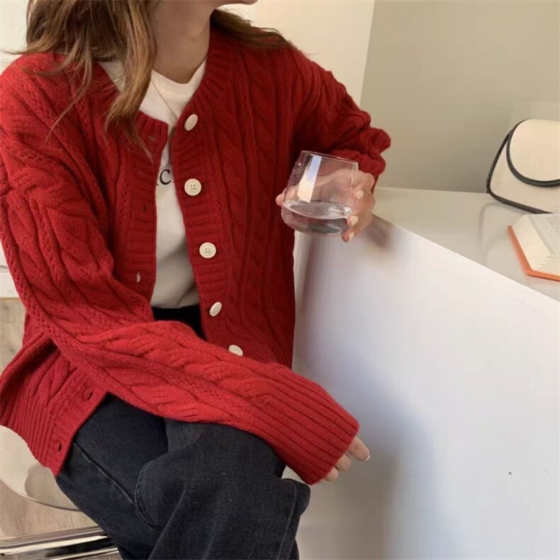 时尚宽松麻花落肩羊毛开衫羊毛柔软舒适秋冬必备单品,女装羊毛衫,旭驰羊绒