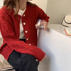 时尚宽松麻花落肩羊毛开衫羊毛柔软舒适秋冬必备单品，女装羊毛衫，旭驰羊绒
