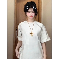 抖音得物二开240克宽松纯棉美式高街夜光反光工艺辑线短袖T恤，男装T恤，电商A486-1
