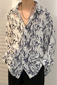 2025秋季新款长袖衬衫男青少年宽松长袖蝌蚪纹印花衬衣CS2303-P35图片