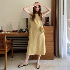 黄色超好看洋气百搭连衣裙女2025夏季新款韩系松弛感减龄无袖长裙，女装连衣裙，2C166