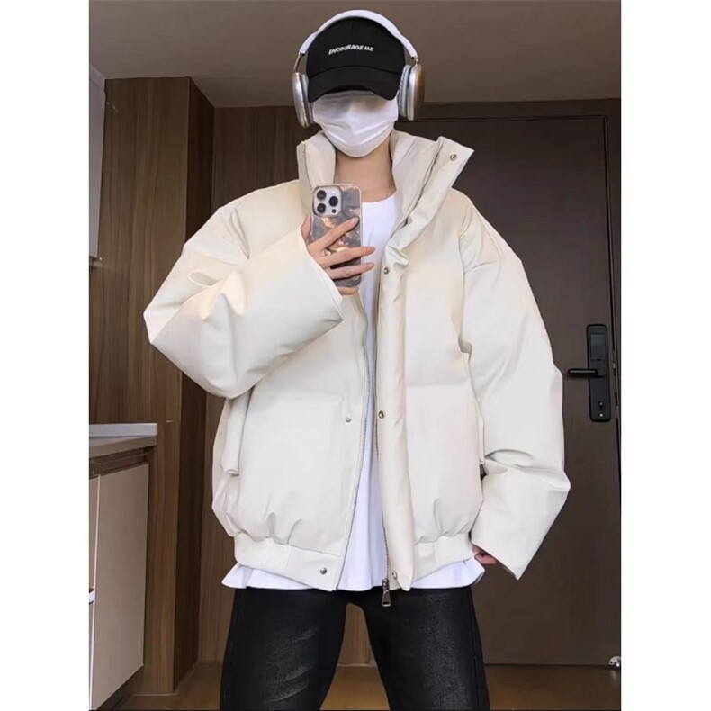 PU皮刺绣立领羽绒棉服外套高级感短款面包服NL02纯色P70刺绣P80,男装棉衣,电商D256-1(原A064-1)