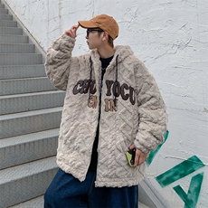 美式复古刺绣羊羔毛绒棉服男冬季情侣连帽棉衣WY018-P58，男装棉衣，星座308B-1