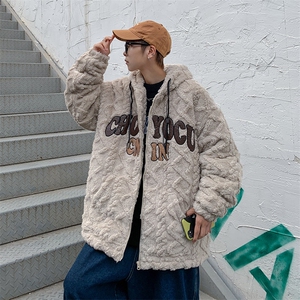 美式复古刺绣羊羔毛绒棉服男冬季情侣连帽棉衣WY018-P58图片
