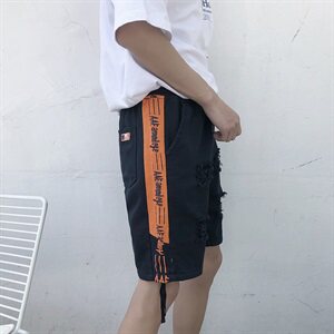 夏季港风休闲裤短裤男 黑色潮流直筒五分裤D/图片