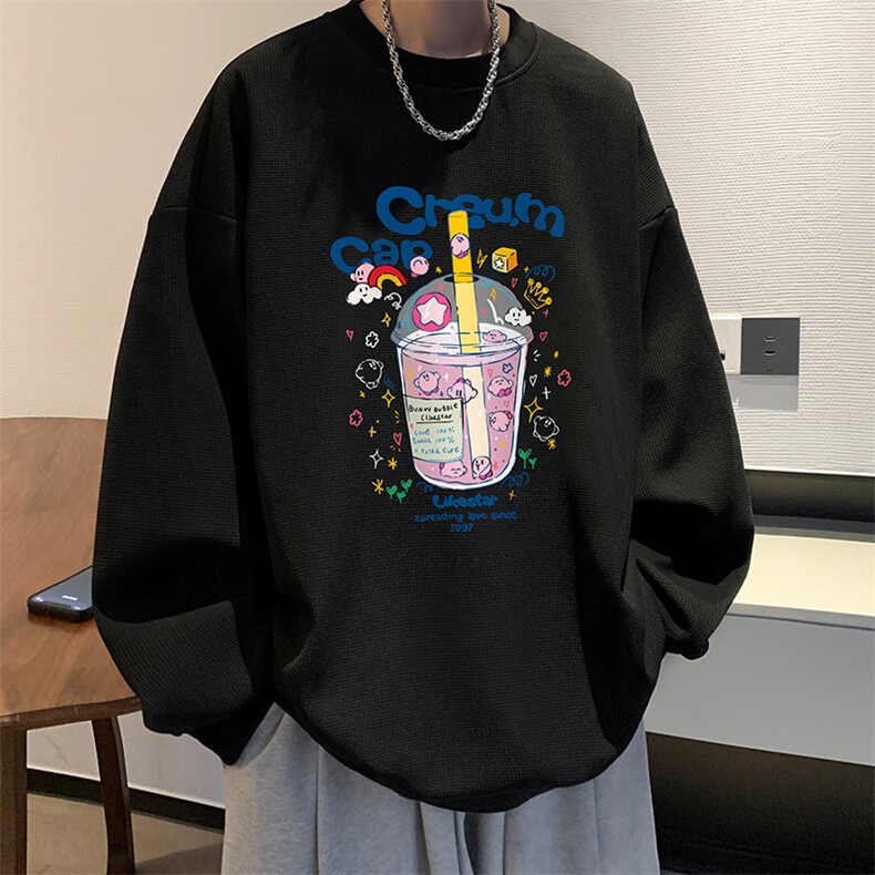 华夫格卫衣圆领卫衣男大码长袖t恤男外套 HW76332-P30加绒款-P40图片
