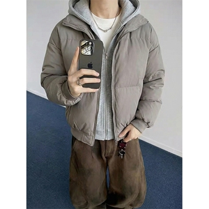 现货高品质重磅工艺美式高街假两件PU皮棉衣男女加厚棉服外套图片