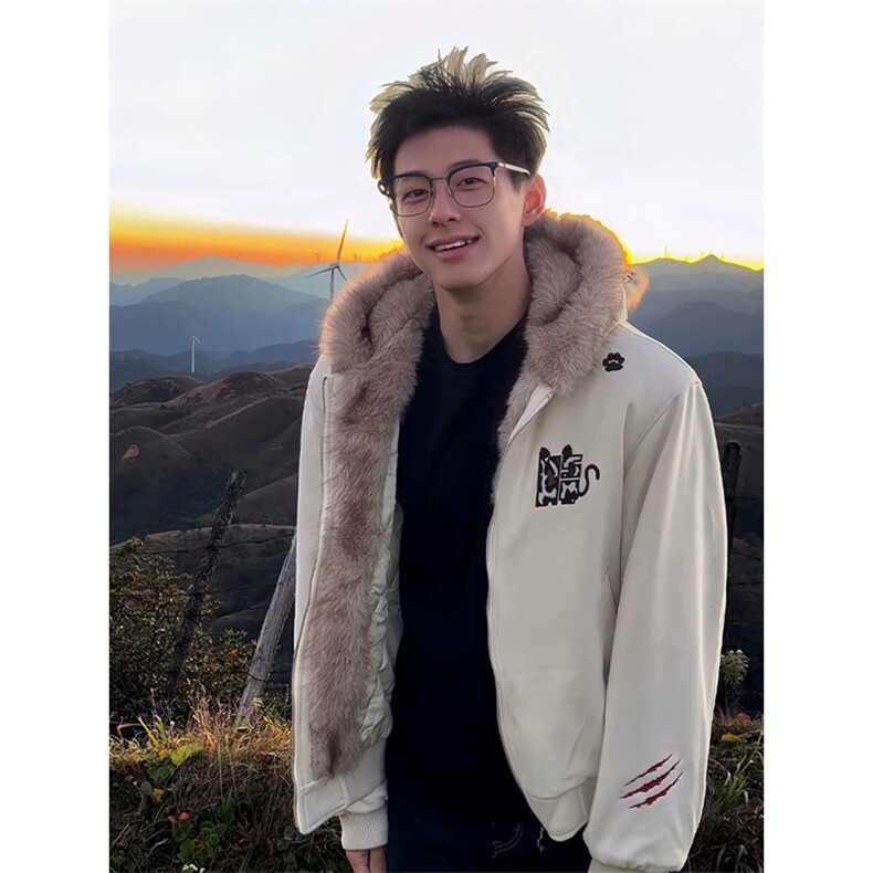 网图有货小恶魔豹纹麂皮毛领座山雕夹棉棉服外套男女A1131-P110,男装棉衣,星座1505