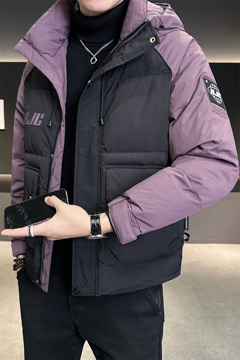 2024新款连帽羽绒服男士冬季外套拼色帅气B240-YR9818-P185,男装羽绒服,电商B240