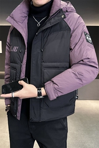 2024新款连帽羽绒服男士冬季外套拼色帅气 B240-YR9818-P185图片