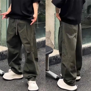 抖音得物 纯色简约 休闲裤男日系复古宽松束脚口袋装饰工装裤AK10图片