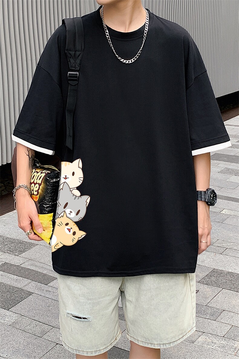 JT55164-P25假两件短袖t恤男大码胖子半袖体恤半截袖港风,男装T恤,电商A040