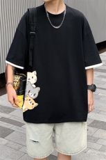 JT55164-P25假两件短袖t恤男大码胖子半袖体恤半截袖港风，男装T恤，电商A040