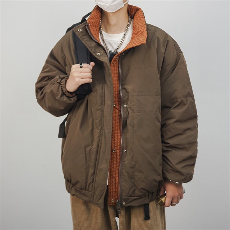 羽绒服男冬季美式复古白鸭绒双面穿加厚保暖休闲宽松情侣立领外套,男装羽绒服,星座715-4