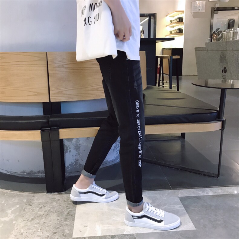 秋季港风牛仔裤男韩版潮流九分裤修身小脚裤黑色9分裤子男,男装牛仔裤,星座509