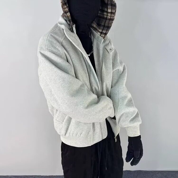 毛呢假两件连帽棉服男冬季潮加厚棉衣宽松加棉休闲外套MU93,男装夹克,星座1116A（原606A-3）