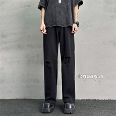k707-p48-控68M-5XL抖音美式高阶黑暗破洞拉链宽松大码牛仔裤，男装牛仔裤，星座116
