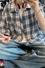 韩版潮流复古格子大码翻领短袖衬衫内搭外套DC2219-P24【特价】，男装衬衫，电商A007