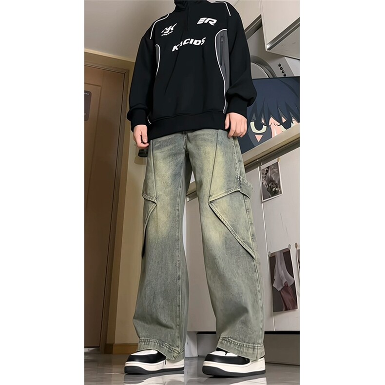 秋冬季美式高街牛仔裤男潮牌个性显高设计感休闲裤G625/P58,男装休闲裤,电商D202