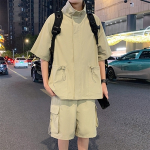工装套装XZ5513-TP65 控价98 潮牌夏季工装短袖衬衫套装帅气搭配图片
