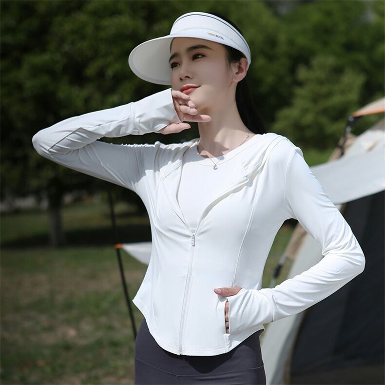 2025新款UPF50瑜伽防晒衣女透气紫外线连帽修身冰丝夏季外套轻薄图片