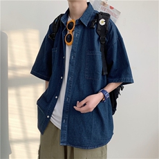 夏季ins韩版潮牌短袖牛仔衬衫男士潮流宽松百搭休闲bf衬衣C05-p40，男装衬衫，星座1008-1