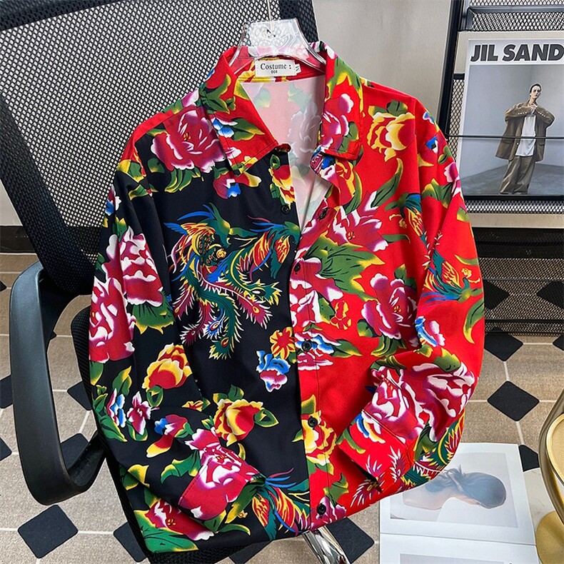东北大花布拼接衣服衬衫男装长袖2024夏季风 C515 P33图片