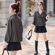 大量现货-2026年春季新韩版立领高级感短风衣外套，女装短外套，蓝诺裳