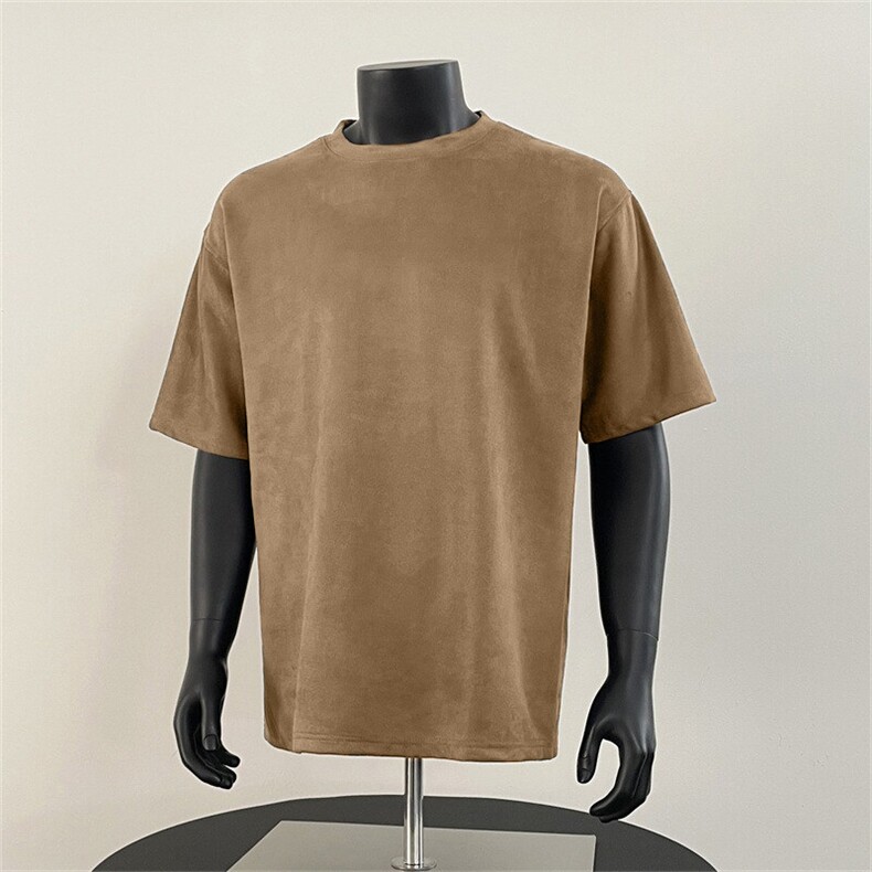 抖音得物直播高品质二开240克美式高街麂皮绒光版纯色短袖t恤12.5，男装T恤，电商A486