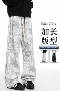秋季加长版裤子男款痞帅脏脏阔腿裤185cm110直筒休闲长裤KZ025P45图片