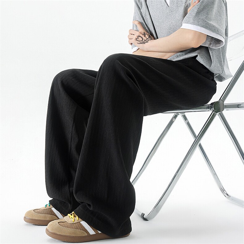 褶皱肌理感休闲裤男夏季冰丝薄款运动裤垂感直筒百搭长裤KZ044P50,男装休闲裤,电商B312