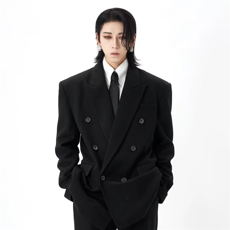 秋冬季男士网红双排扣西装外套高级感修身西服伴郎婚礼服时尚上衣,男装西服套装,星座813-2