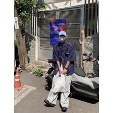 夏季拼接短袖衬衫男宽松ins潮牌衬衫P35，男装衬衫，星座1116-2
