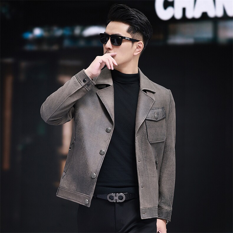 秋冬新款男士皮衣绵羊皮外套休闲西服皮衣简约夹克通勤男装，男装夹克，电商B360