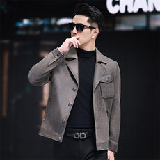 秋冬新款男士皮衣绵羊皮外套休闲西服皮衣简约夹克通勤男装，男装夹克，电商B360