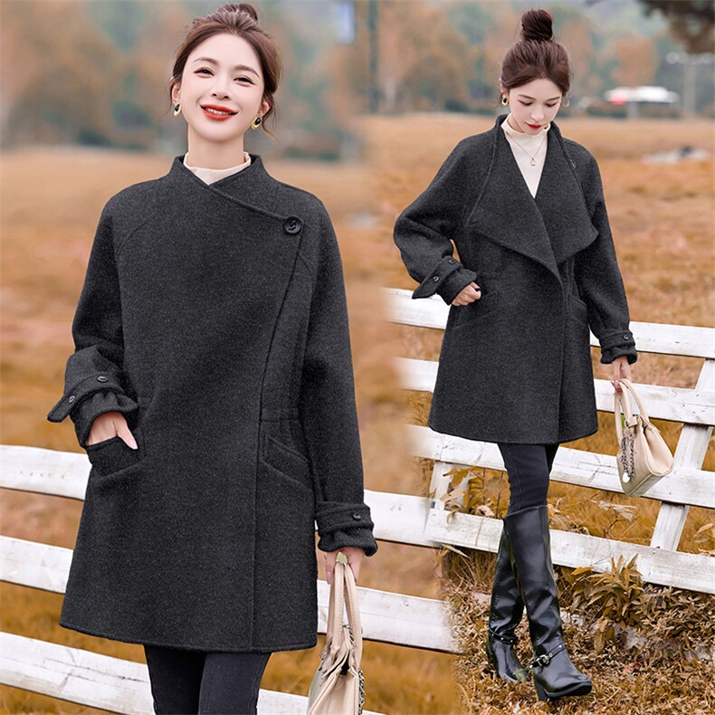 2025冬专新款简约时尚手工缝制羊绒大衣，女装毛呢外套，魅丽静蓝