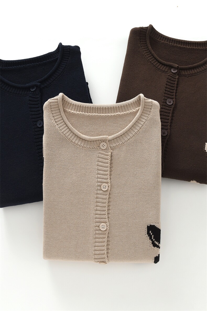 2025早春新款韩版时尚简约针织绣花开衫,针织衫/毛衣,温伦斯特羊绒