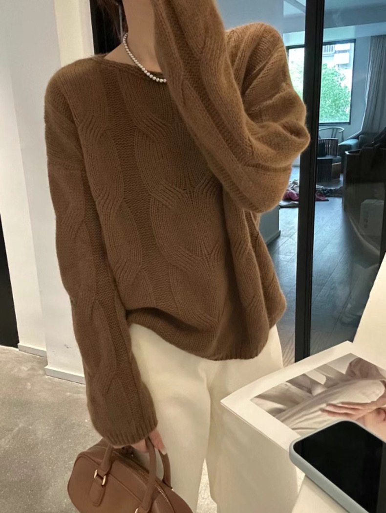 时尚百搭女士羊毛衫简约立体绞花设计羊毛温暖舒适,女装羊毛衫,思途羊绒