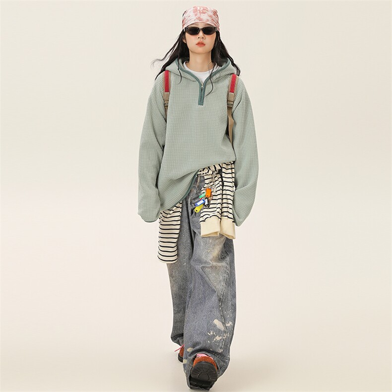2025冬季新款男装日系潮牌华夫格宽松休闲卫衣加厚卫衣WY622-F88,男装卫衣,电商A101（原外27）