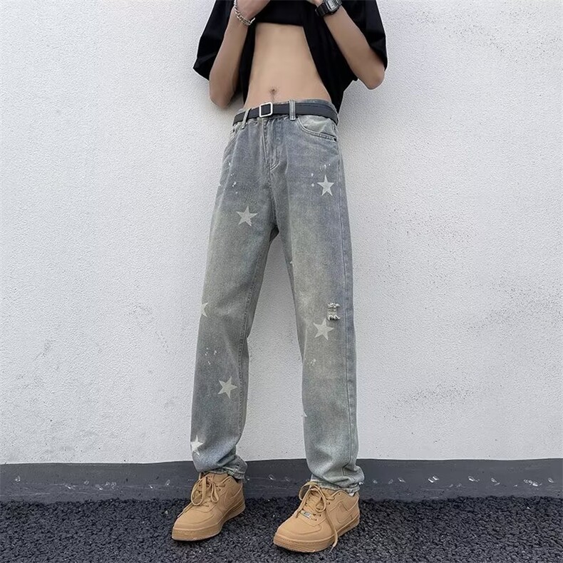 美式vibe裤子高街水洗牛仔裤男设计感小众拉链裤K766P40,男装牛仔裤,星座1116-2
