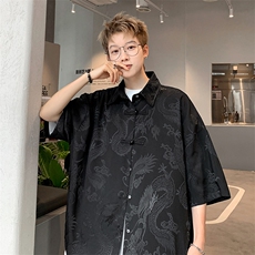 新中式冰丝提花衬衫短袖休闲日常穿搭XZ-907-TP35-控48，男装衬衫，星座907