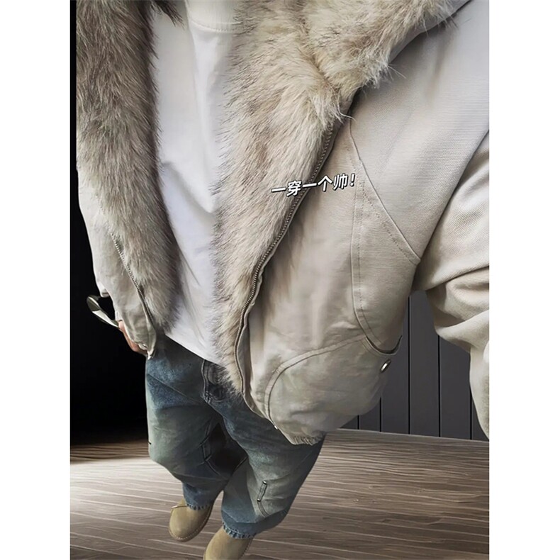 现货高品质美式高街冬季重磅硬挺短款座山雕毛领棉衣男女加厚外套，男装棉衣，电商A486-1