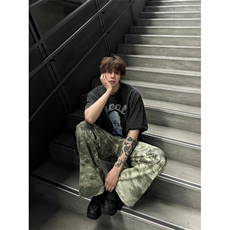 迷彩牛仔裤男美式复古hiphop辣妹裤子高街ins潮直筒阔腿裤N7785，男装牛仔裤，星座1116A（原606A-3）