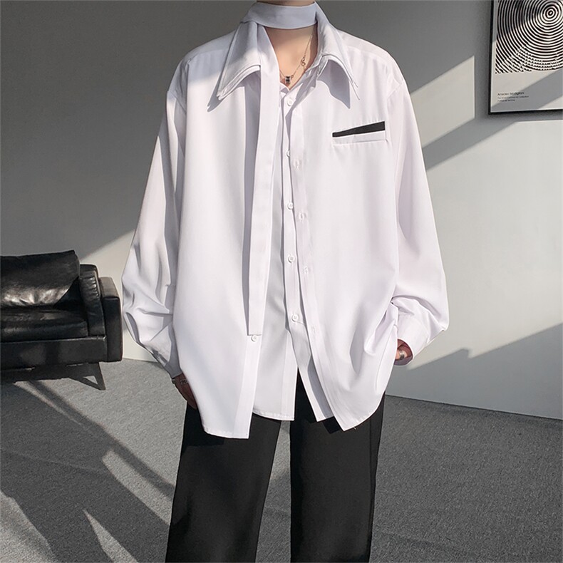 层次感拼接真两件衬衫外套搭配同色系可拆卸领带四季可穿衬衫P50，男装衬衫，电商B319