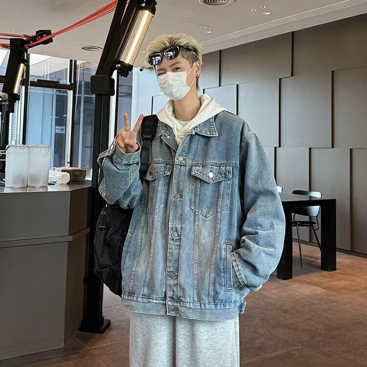 牛仔外套男2026春季新款美式潮牌oversize青少年宽松休闲连帽夹克,男装工装外套,星座410-7