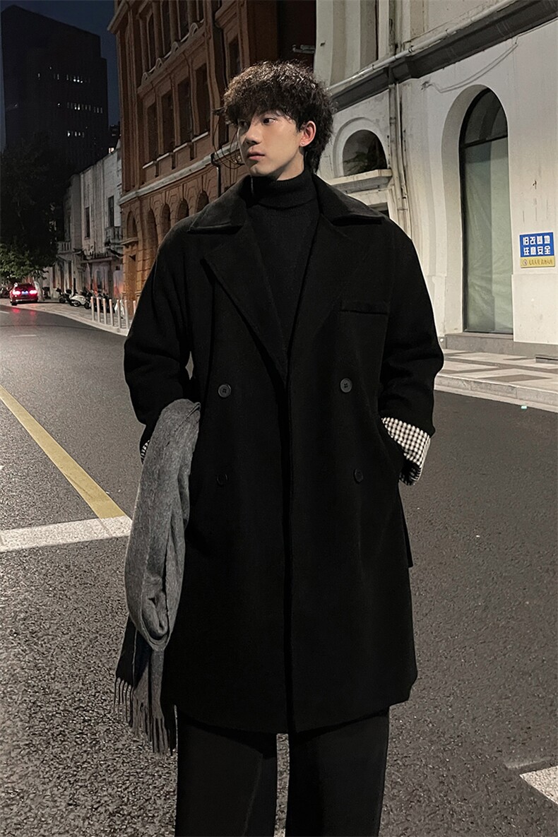 秋冬时尚小众毛呢大衣男潮风衣宽松中长外套MN00731/P100加棉P110,男装风衣,电商B316