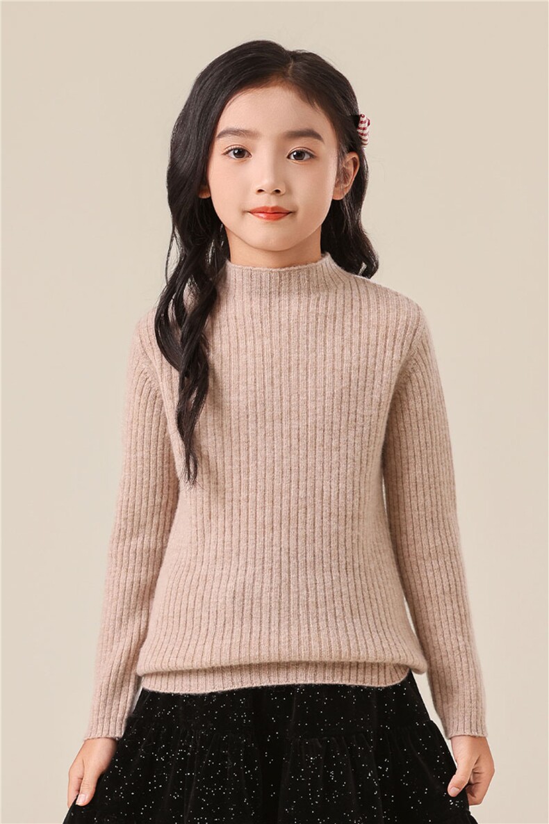 秋冬新款儿童羊绒衫35%羊绒抽条半高领男女童保暖毛衣,童装儿童羊绒衫,群鹿羊绒